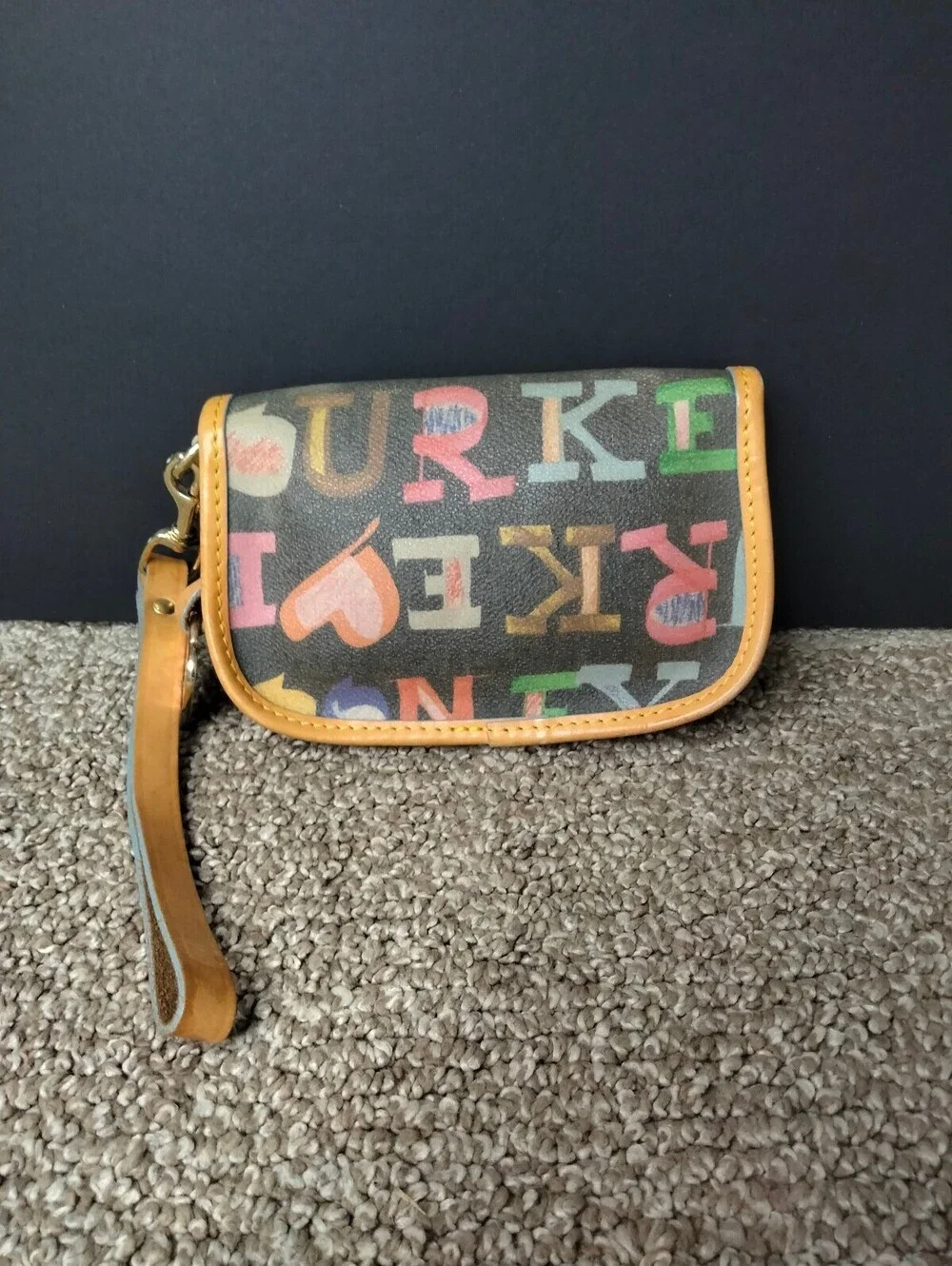 Dooney and Bourke Y2K Wristlet Clutch Doodle Vintage Graffiti Pouch Heart Charm